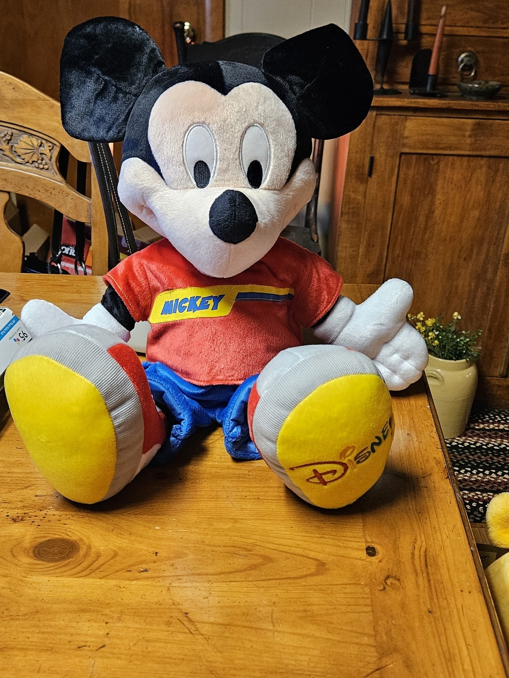 Vintage Fisher-Price Mickey Mouse Plush Toy - Black/Red/Yellow/Blue/White